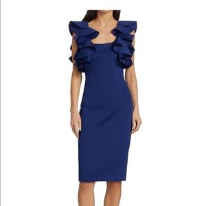 Badgley Mischka Cascade Flounce Shoulder Sheath Dress size 4 NWT